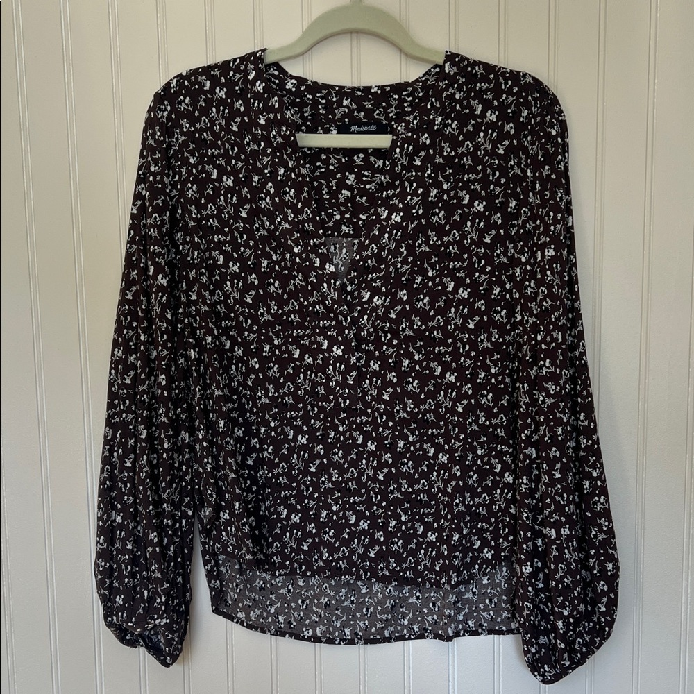 Madewell Women’s V-Neck Long Sleeve Top Dark Caron Size Medium - Picture 2 of 12